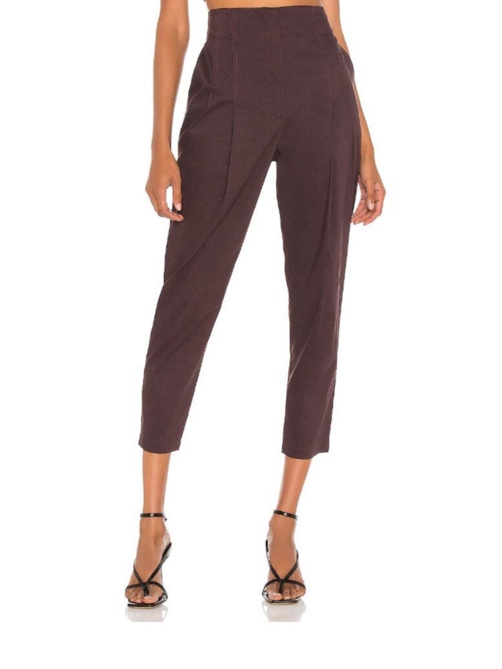 A.L.C. High-Waist Cropped Pants in Deep Brown
